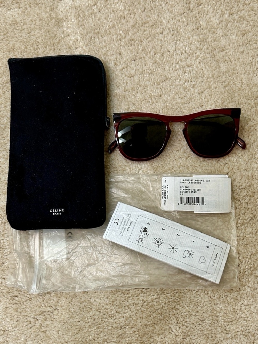 CELINE CL40020I Burgundy Designer Sunglasses NWT Authentic with Case & Cloth - Picture 11 of 17
